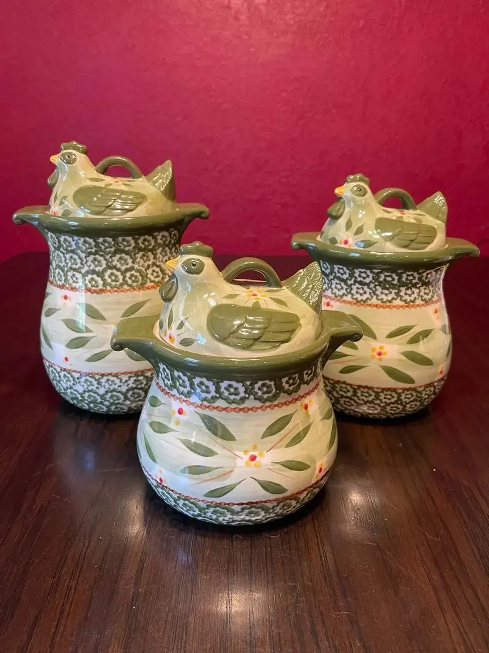 Temp-tations Old World Green Chicken Hen Mini Baker Canister Bowl with Lid